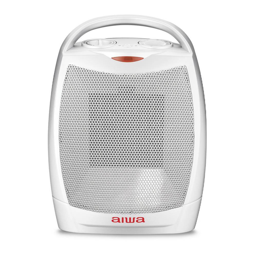 AIWA 10.2 in. Electric Portable Room Ceramic Heater with Handle Overheat Protection Tip Over Auto Shutoff 1500-Watt WSH3-1001-WHT