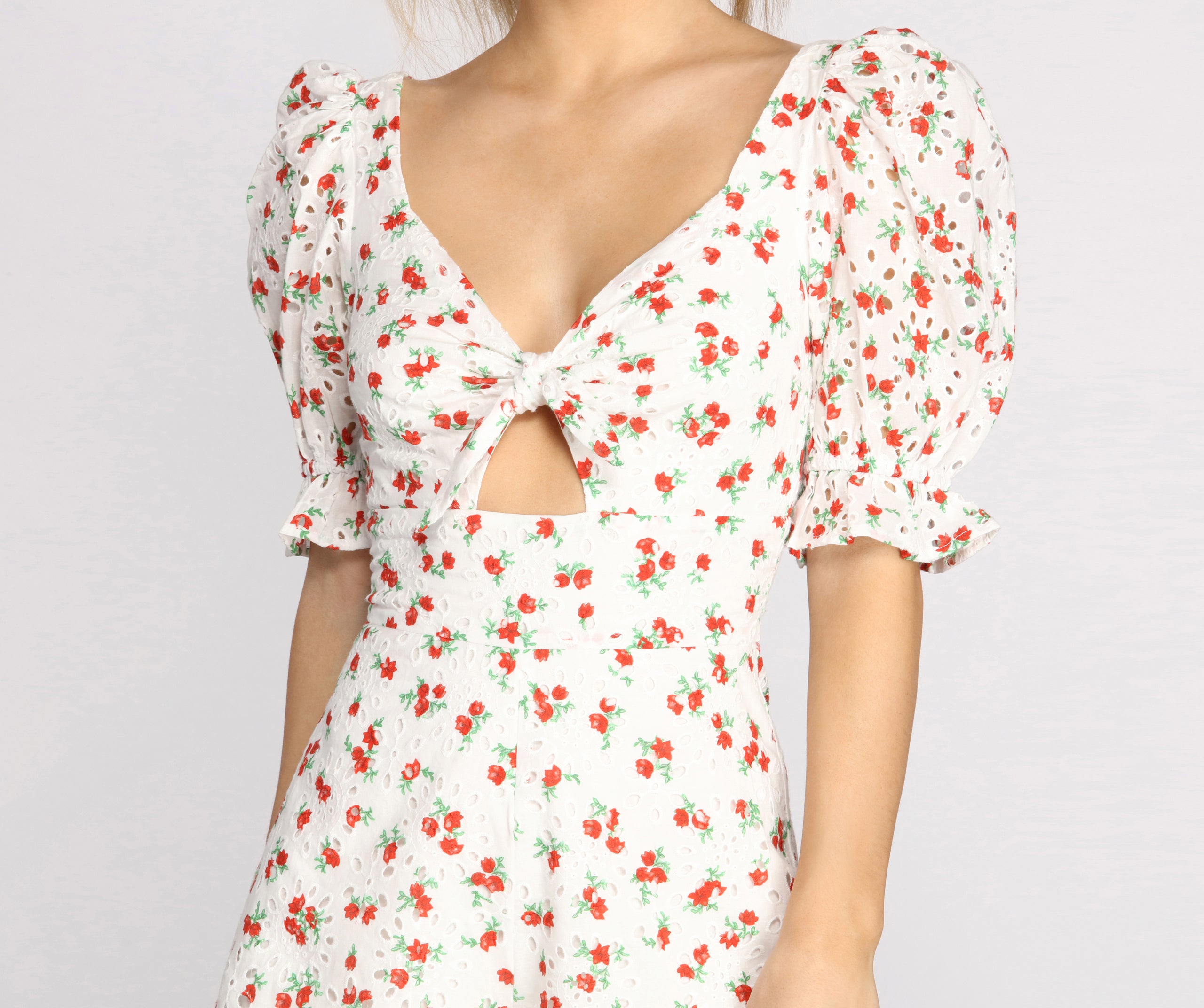 Eyelet Detail Floral Romper