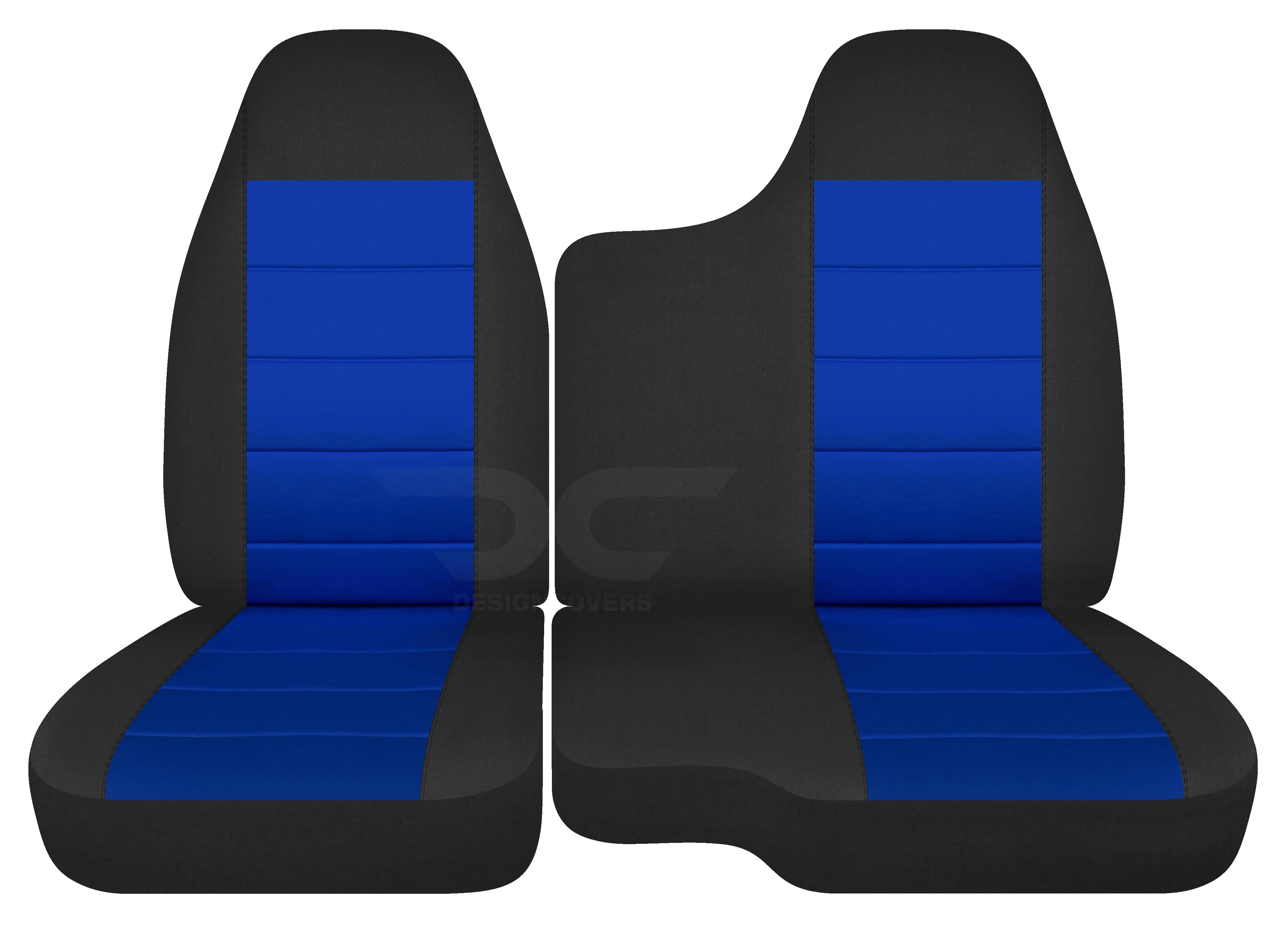 T388-Designcovers Compatible with 2004-2012 Chevy Colorado/GMC Canyon Two-Tone Truck Seat Covers (Front 60/40 Split Bench) No Armrest: Black and Dark Blue Velour