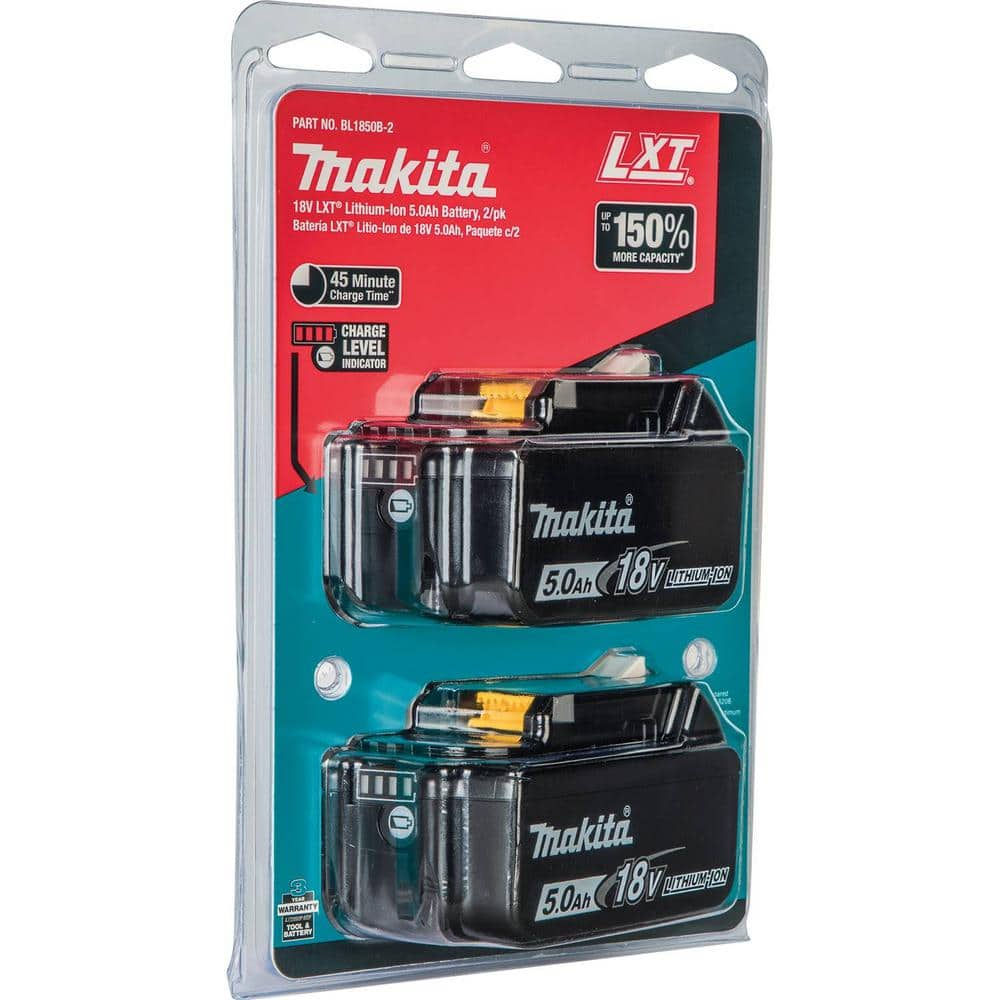 Makita 18V LXT Lithium-Ion High Capacity Battery Pack 5.0 Ah with LED Charge Level Indicator (2-Pack) BL1850B-2