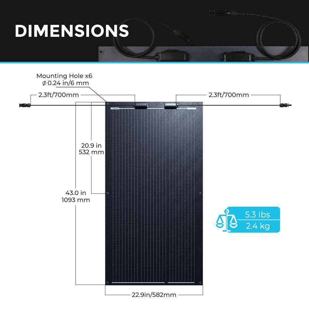 Renogy Black Division 100-Watt Flexible Lightweight Monocrystalline Solar Panel for Boat Cabin RV Camper RSP100DL-36-US