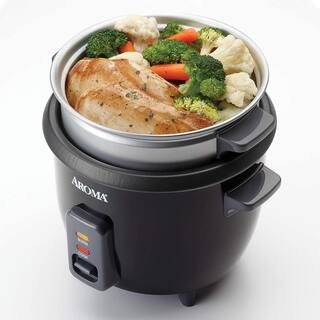 AROMA 6-Cup Black Rice Cooker with Removable Steam Tray ARC-363-1NGB