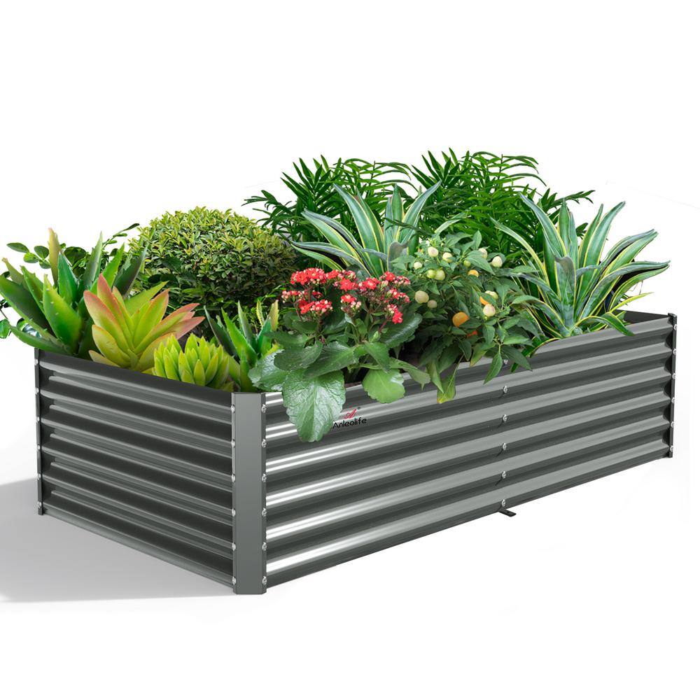 Cesicia 8 ft. L x 4 ft. W x 1.5 ft. H Gray Rectangular Galvanized Steel Raised Garden Bed Above Ground Modular Planter Boxes ANG007bedwyt