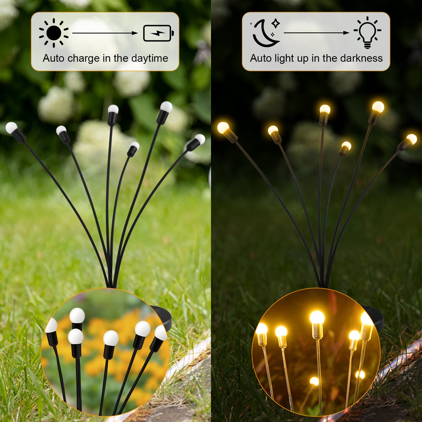 2pcs Solar Stake Lights， TSV LED Firefly Garden Light Waterproof Outdoor Solar Decorative Path Light Stake Lamp for Landscape Yard Patio Wedding Decorations Gifts