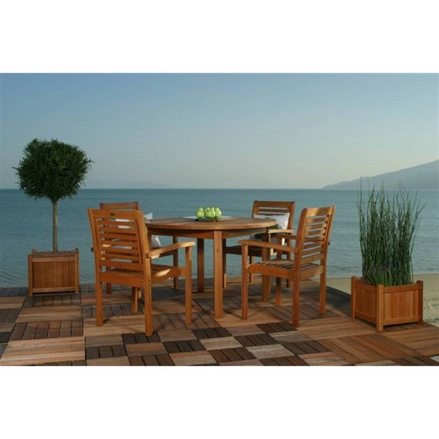 Milano 5pc Patio Eucalyptus Wood Round Dining Set International Home Miami