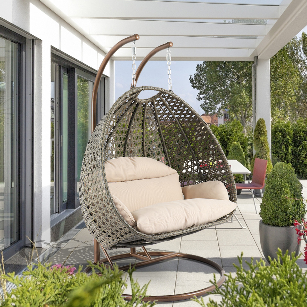 LeisureMod Wicker Hanging 2 person Egg Swing Chair With Outdoor Cover   Modern   Hammocks And Swing Chairs   by LeisureMod  Houzz