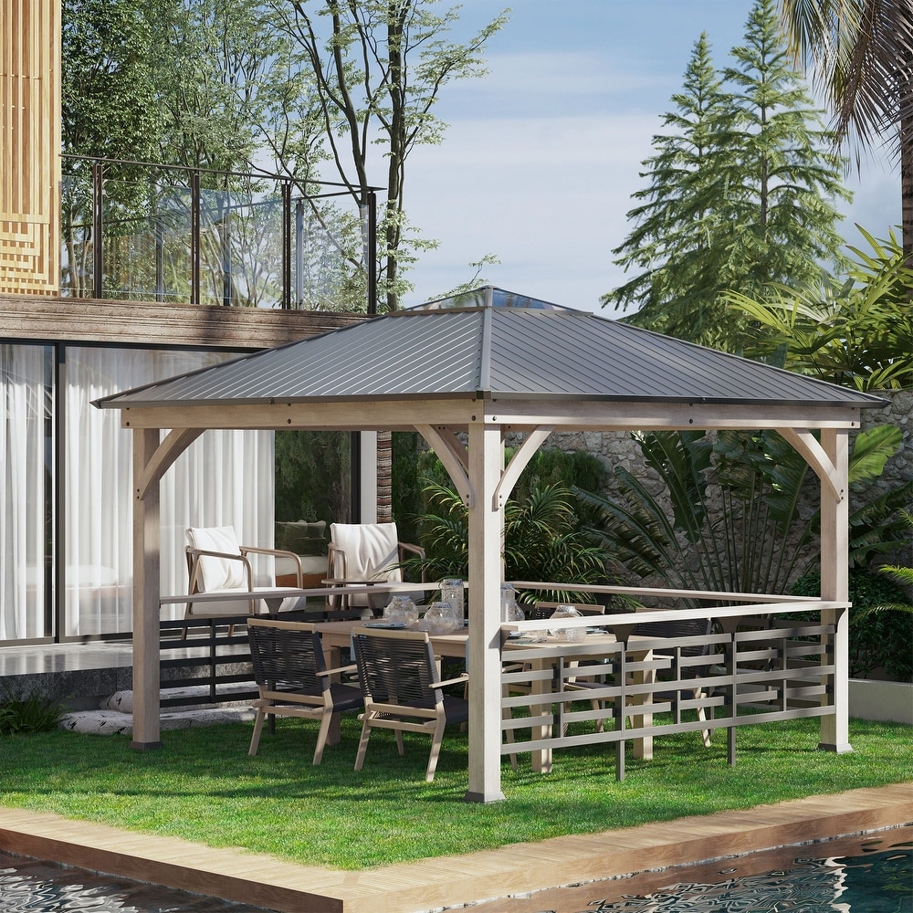 Outsunny 11' x 11' Outdoor Gazebo Grill Canopy with Bar Counters  Ceiling Hook  Metal and Acrylic Combined Roof