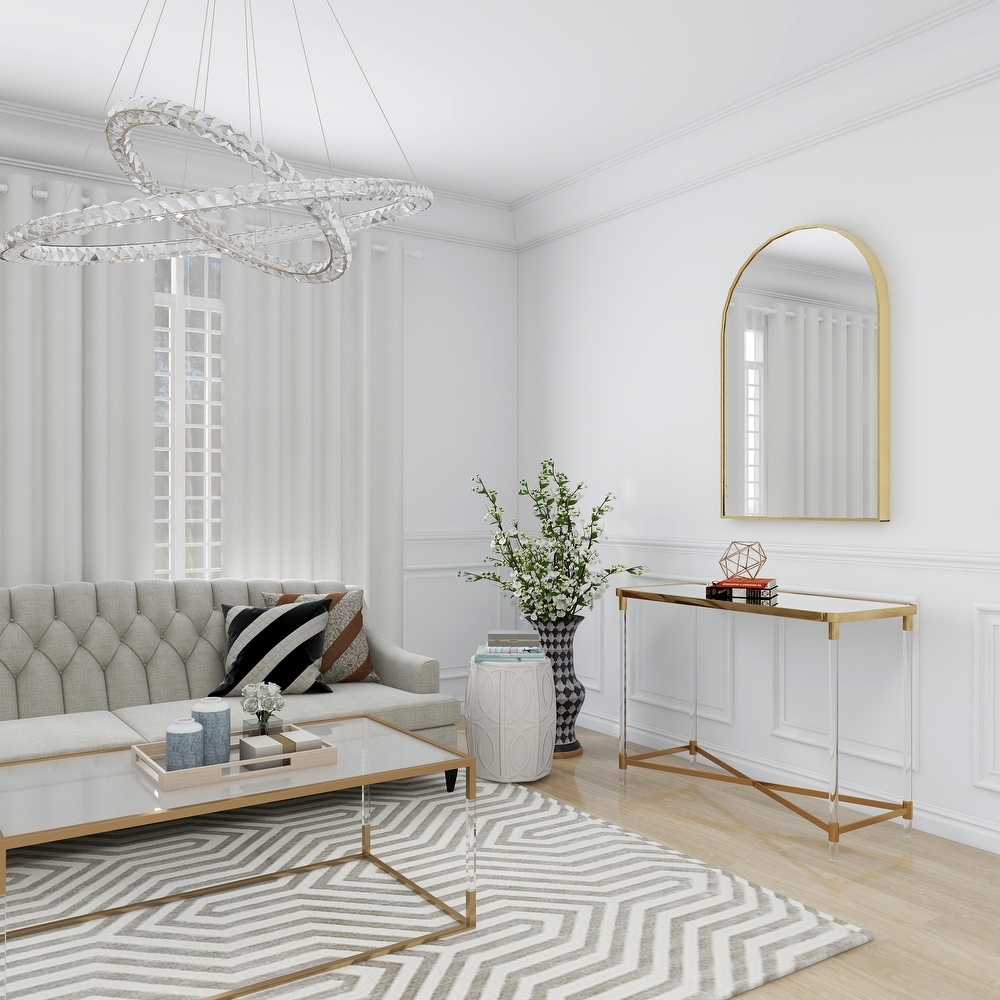 Gold Metal Contemporary Console Table with Mirrored Top and Acrylic Legs