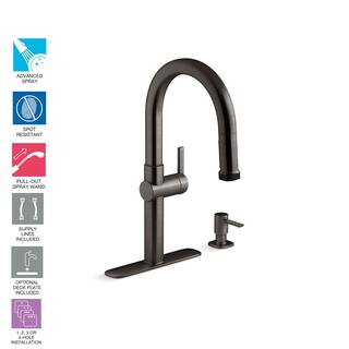 KOHLER Rune Single-Handle Pull-Down Sprayer Kitchen Faucet in Black Stainless K-R22153-SD-BLS