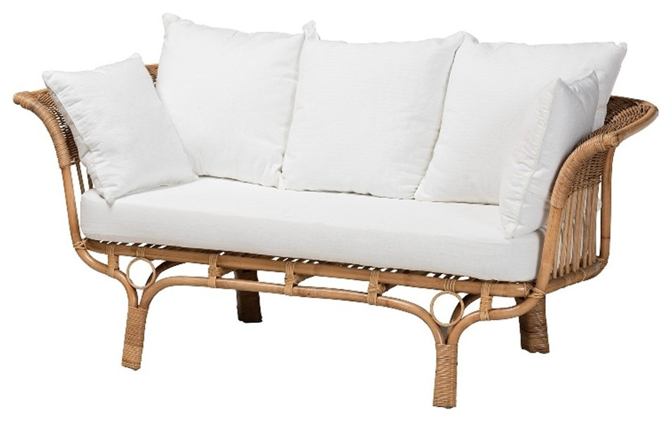 Baxton Studio Edana Modern Bohemian Natural Rattan Sofa With Cushion   Tropical   Sofas   by Homesquare  Houzz