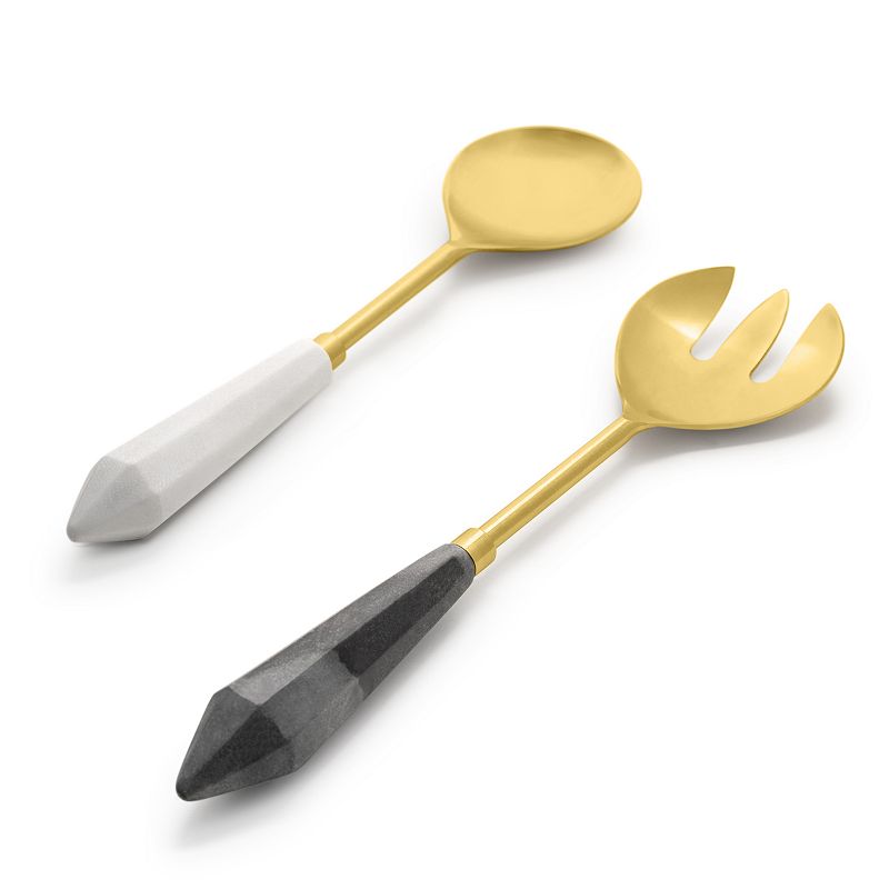 GAURI KOHLI Araliya Marble and Gold Salad Servers， Set of 2