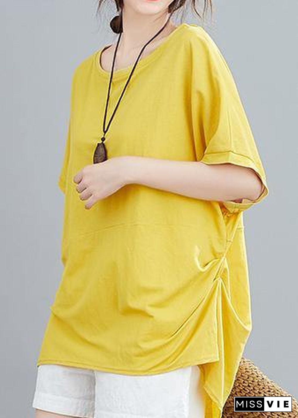 French o neck Batwing Sleeve women blouses Neckline yellow blouse