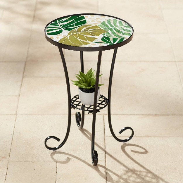 Wide Green Leaf Mosaic Tabletop For Front Porch Patio Home House