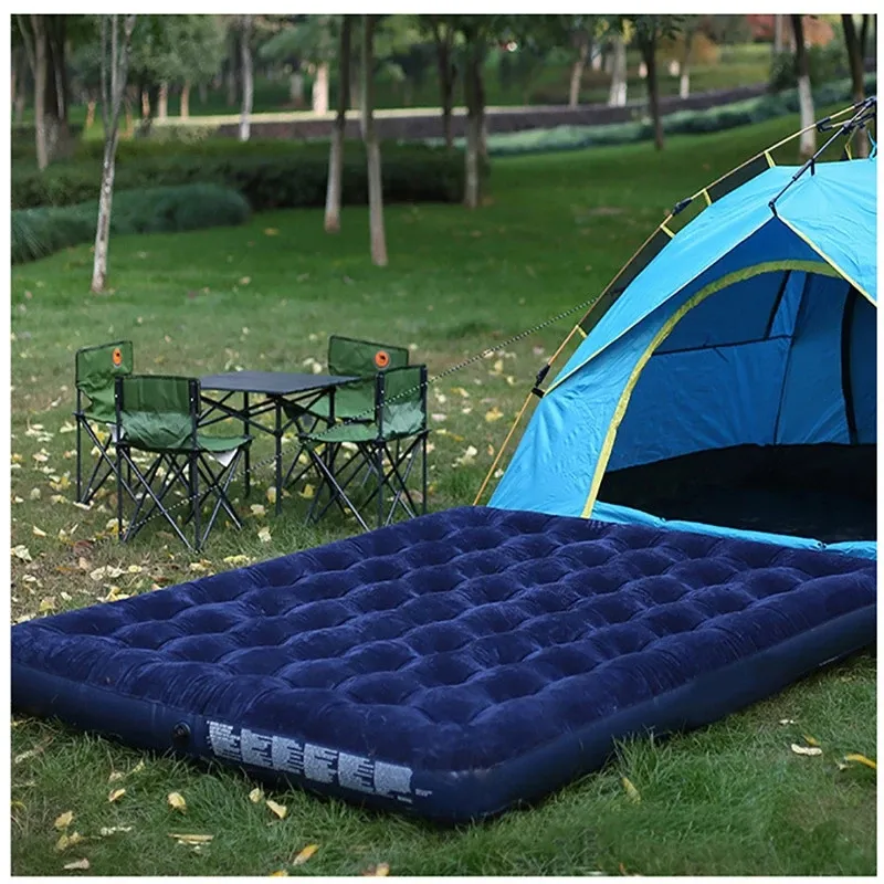 New Flocking Inflatable Bed Mattress Air Bed With Pump For Camping Traveling Inflatable Air Mattress