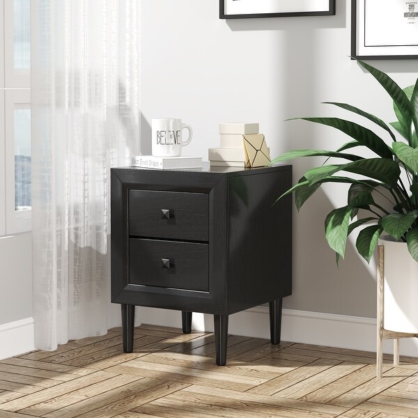 Wooden End Table Compact Nightstand with Storage Drawers