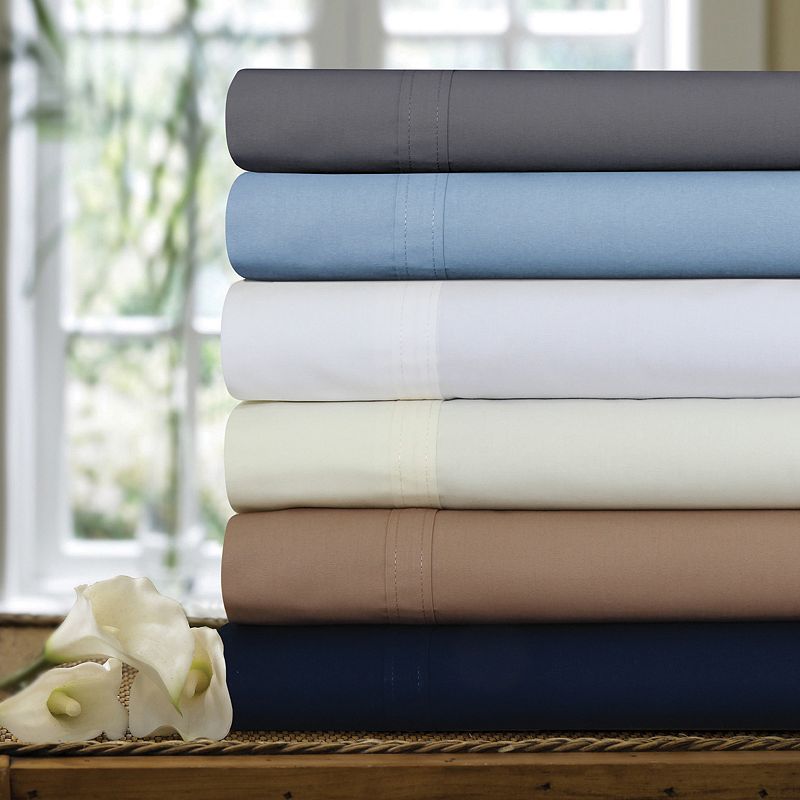 Tribeca Living Solid 300-Thread Count Egyptian Cotton Percale Deep-Pocket Sheets