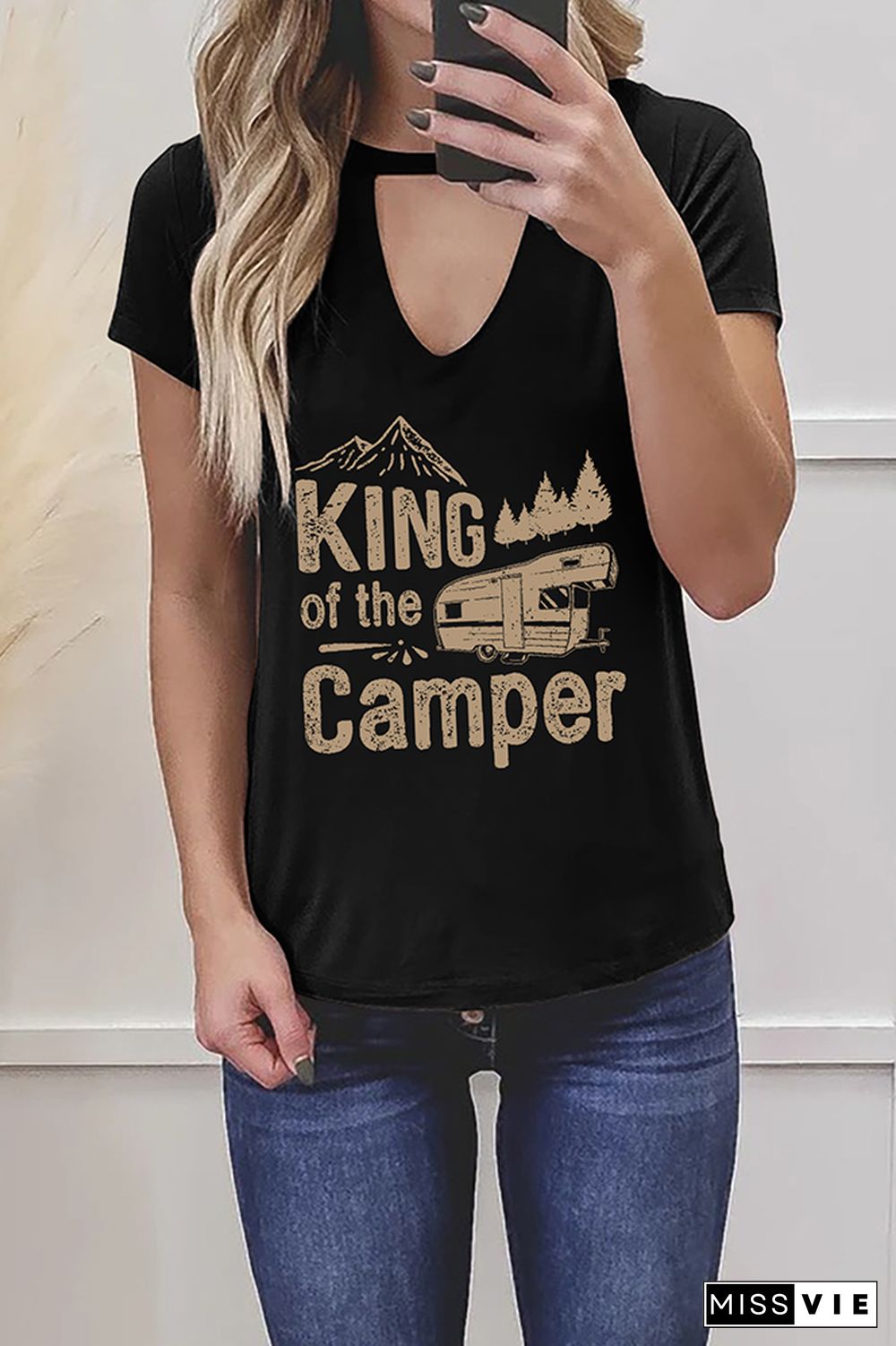 King Of The Camper Graphic Tees for Women Wholesale Short Sleeve T shirts Top