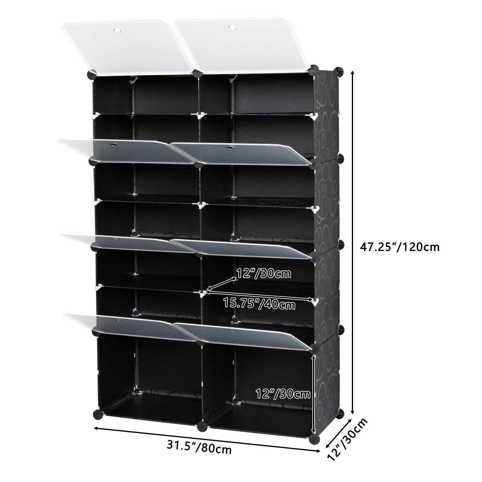 Zimtown 7-Tier 14 Cube Modular Cabinet Shelving Expandable with Doors， Plastic Shoe Rack Organizer for Heels， Boots， Boots