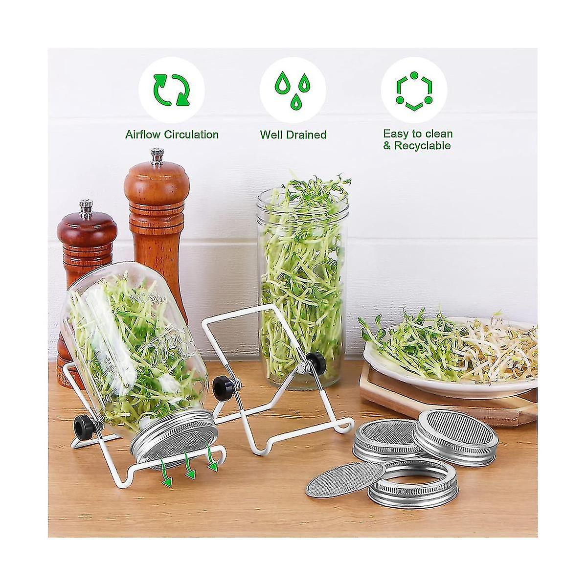 Sprouting Kit，stainless Steel Sprouting Jar Lids Stands Jar Screen Lids For Regular Mouth Jar Canni