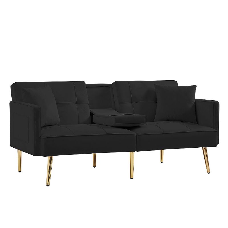 F.c Design Velvet Futon Sofa Bed With Gold Metal Legs - Luxurious And Versatile Seating Solution