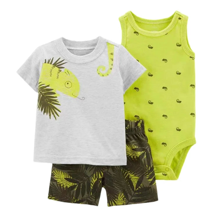 3 Pieces Newborn Infant Baby girl clothes 2023 Summer Cute Cartoon Bodysuit+Tops+Shorts Soft Cotton Bebies Kids Outfits