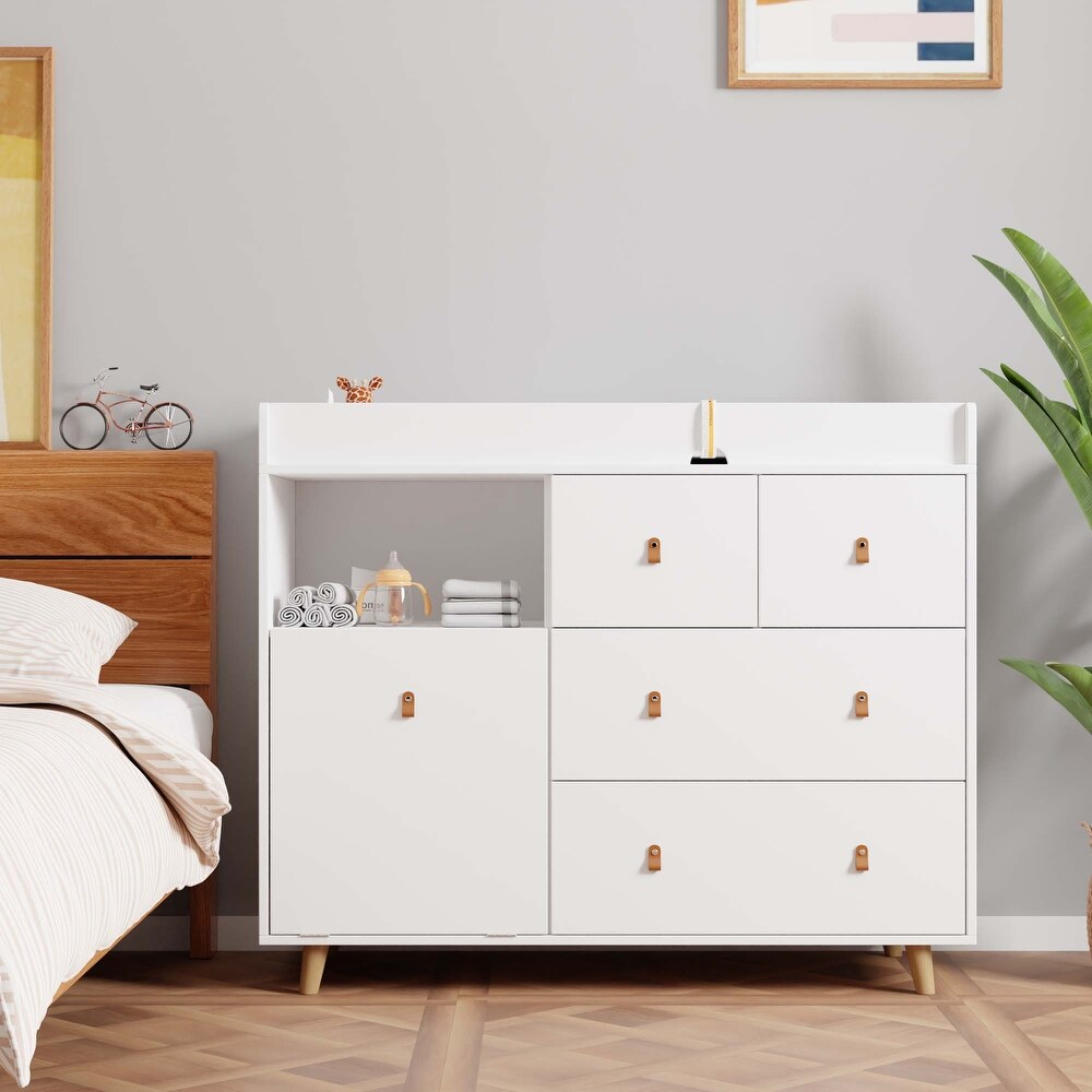 Wood Nursery Baby Dresser White Bedroom Dresser with 5 Drawers 38\