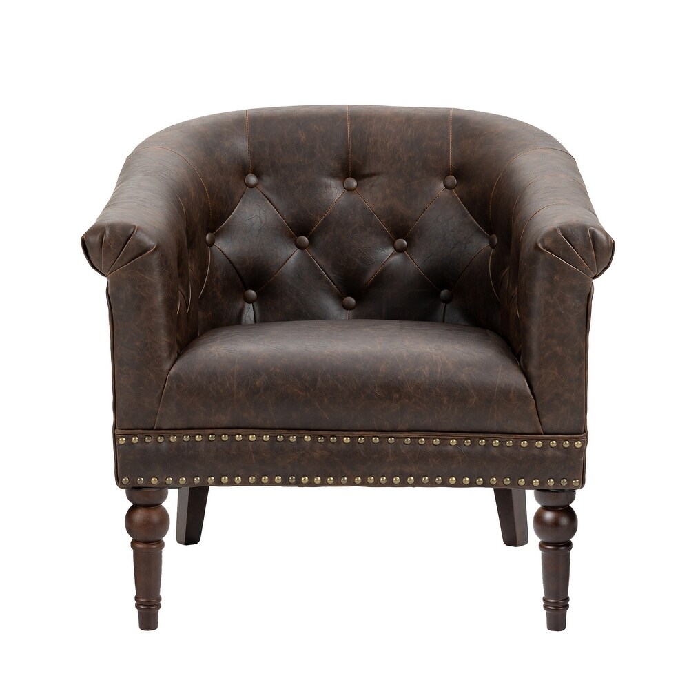 Contemporary PU Leather Tufted Barrel Accent Chair