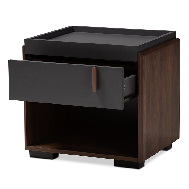 Home Square 1-Drawer Wood Nightstand Set in Gray and Walnut (Set of 2)