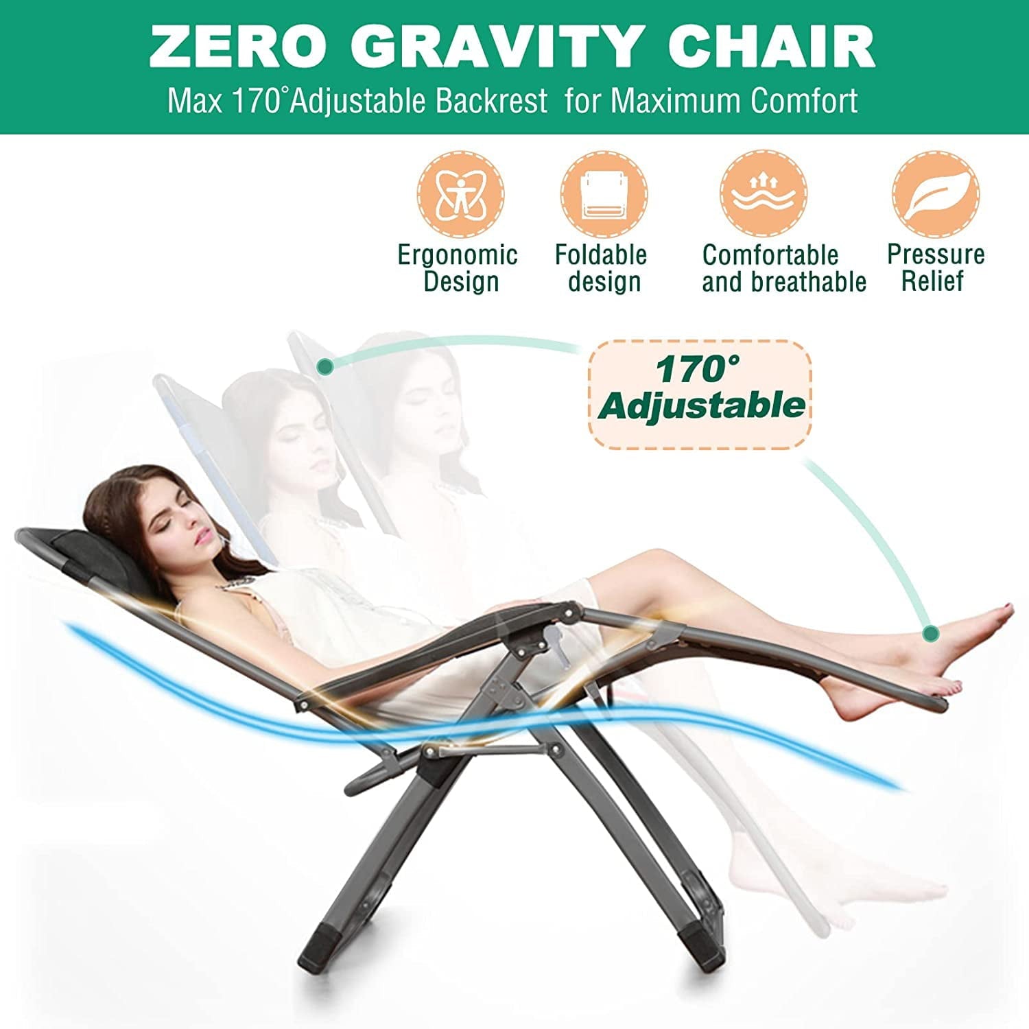 Slsy Zero Gravity Chair, Reclining Lounge Chair with Removable Cushion & Tray for Indoor and Outdoor,Patio Recliner Folding Reclining Chair