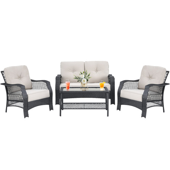 Costway 64579183 4 Pieces Patio Wicker Furniture S...