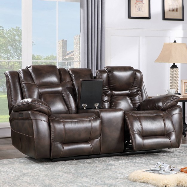 Oportuna Dual Power Console Loveseat Brown Steve Silver Co