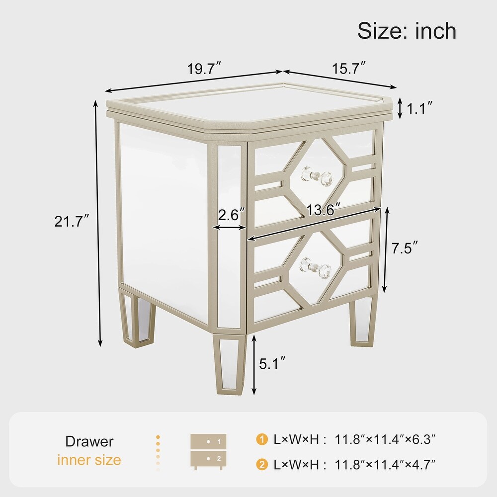 Mirrored 2 Drawer Nightstand