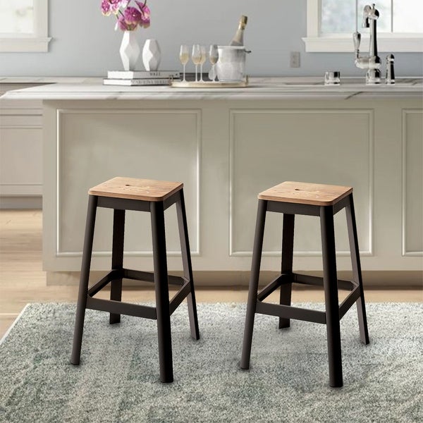 30 in. Natural Wood Bar Stool with Metal Tube