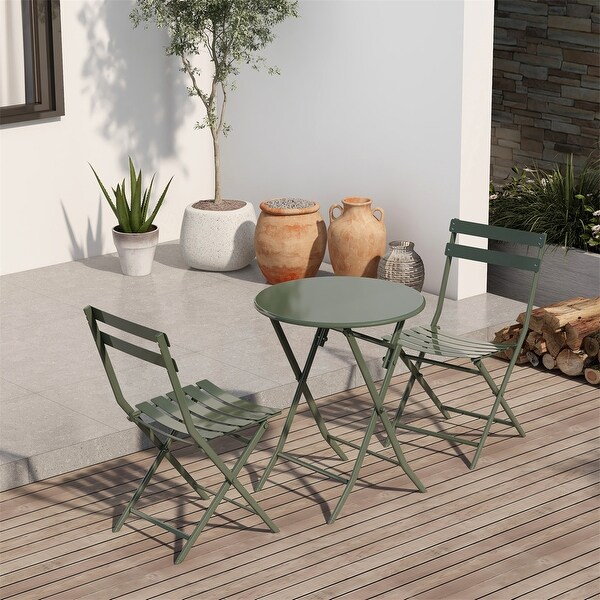 3 Piece Patio Bistro Set of Foldable Round Table and Chairs