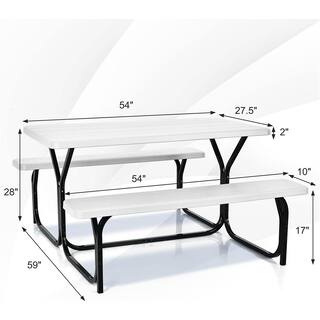 SUGIFT White Folding Steel Outdoor Patio Picnic Table with 2 Bench SGFT88347