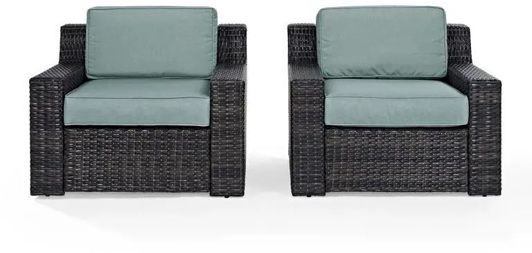 Beaufort Blue Mist and Wicker Patio Armchairs， Set of 2