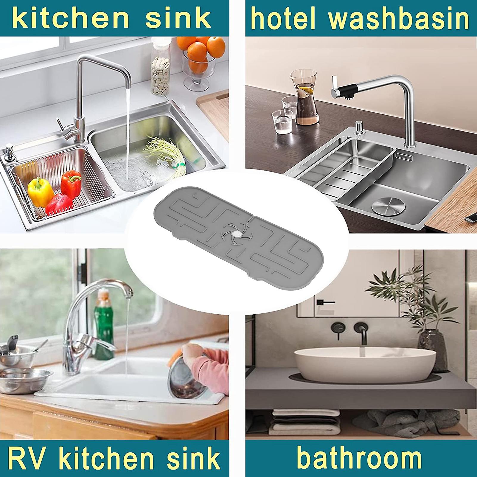 Silicone Faucet Mat， Durable Faucet Handle Drip Catcher Tray Keep Dry Faucet Splash Guard For Kitchen Sink， Bathroom， Apartment， Hotel[grey]