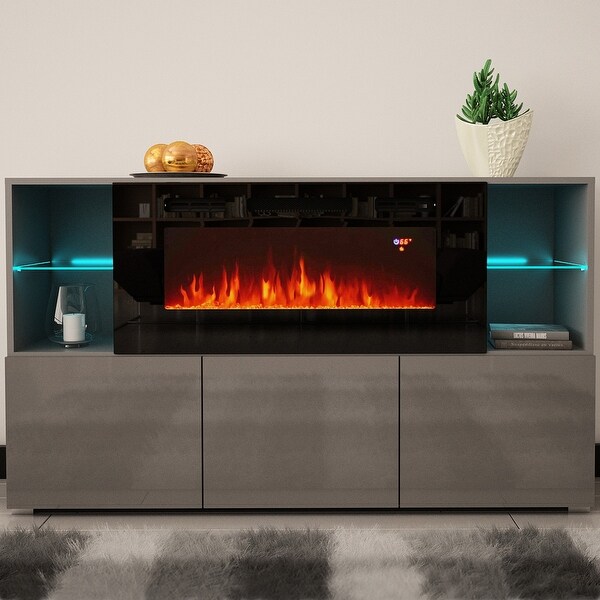 Komi 03 Electric Fireplace Modern Wall Unit Entertainment Center