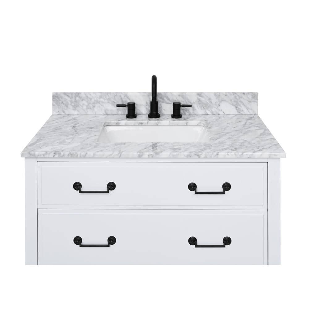 Home Decorators Collection 37 in W x 22 in D Bianco Carrara White Marble Vanity Top with White Basin