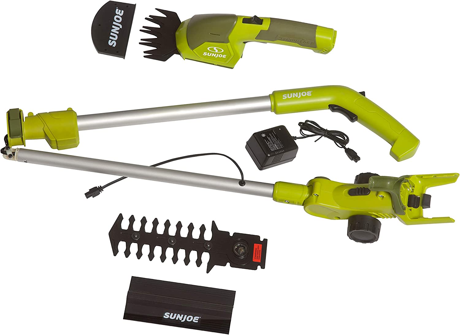 Sun Joe HJ605CC Cordless 2-in-1 Grass Shear + Hedge Trimmer w/Extension Pole， Green