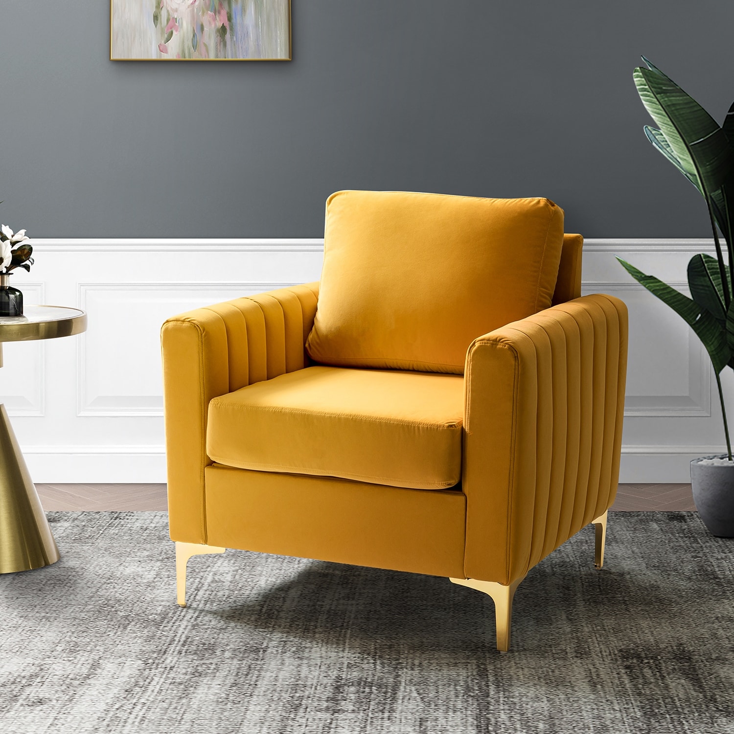 Ganymedes Contemporary Velvet Accent Arm Chair with Golden Legs by HULALA HOME