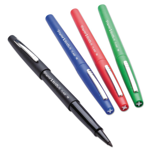 Paper Mate Point Guard Flair Stick Porous Point Pen， Medium 0.7mm， Red Ink/Barrel， Dozen (8420152)