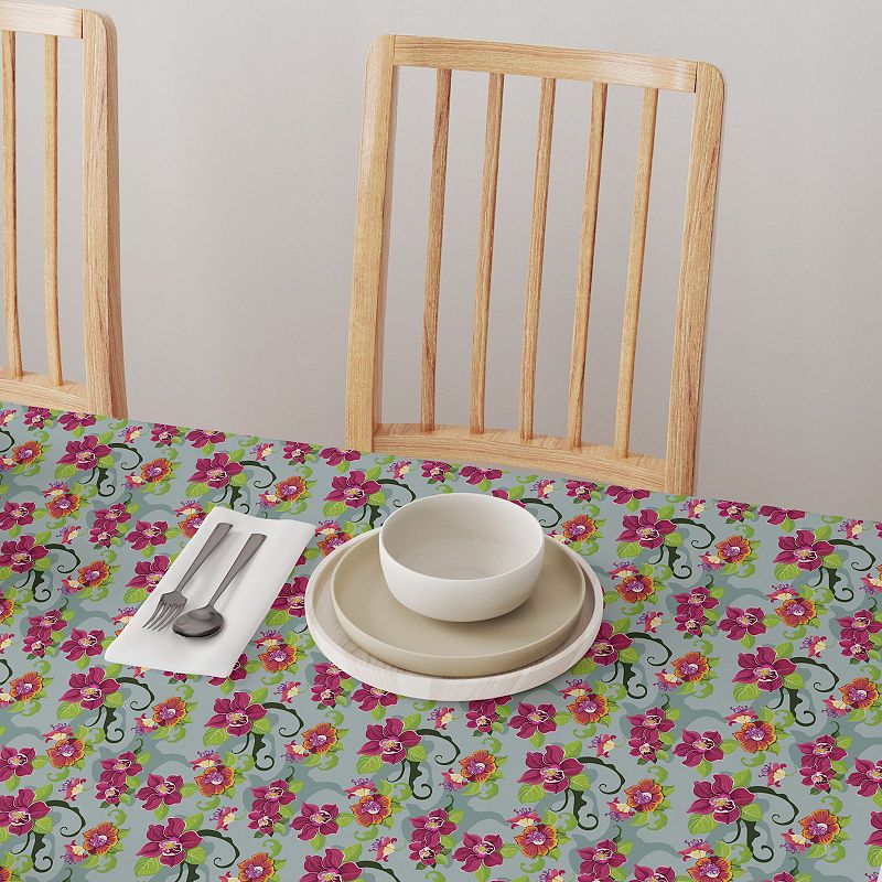 Square Tablecloth， 100% Polyester， 54x54， Tropical Flower Pattern