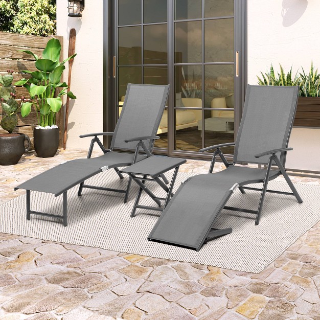 Outdoor Aluminum Folding Adjustable Chaise Lounge Chairs And Table Set Crestlive Products