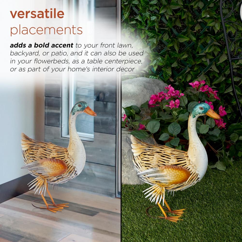 Alpine Corporation 20 in. H Indoor/Outdoor Metal Standing Duck Decorative Garden Statue, Gold/Green MBG142HH