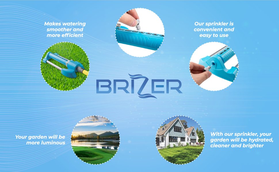 Brizer Oscillating Sprinkler Ranges up to 3，000 Sq. Ft. with Hose Adapter R2155 lawn sprinklers garden hose sprinklers