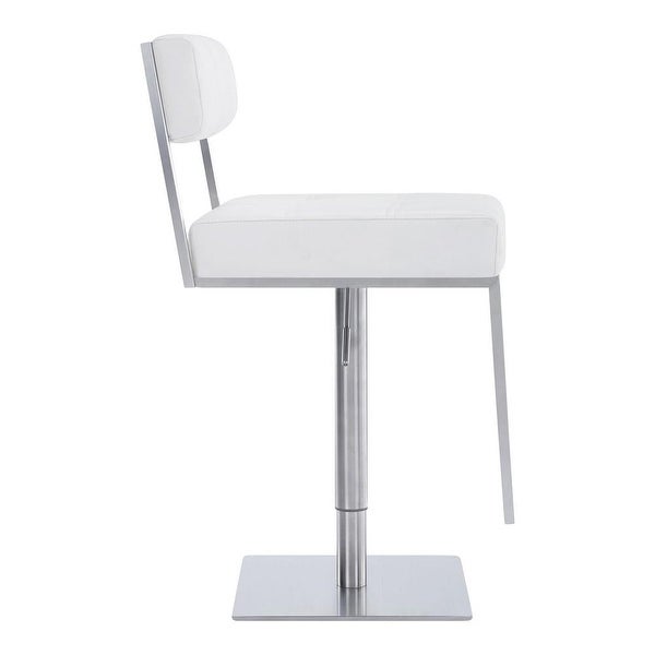 35 Inch Metal and Leatherette Barstool， Silver and White - 35 H x 17 W x 22 L Inches