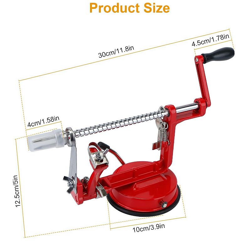 3-in-1 Stainless Steel Hand-cranking Apple Peeler Slicer - Red