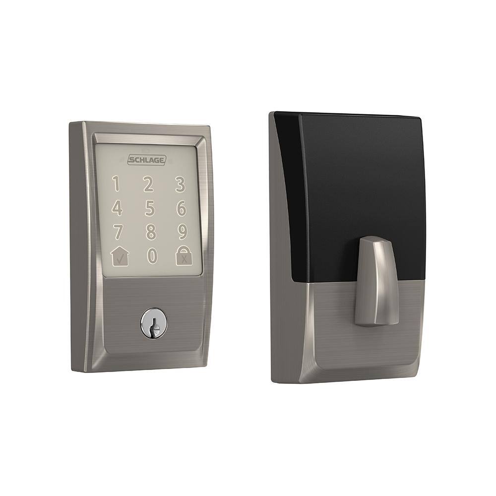 Schlage Century Satin Nickel Electronic Encode Smart WiFi Deadbolt with Alarm BE489WB CEN 619