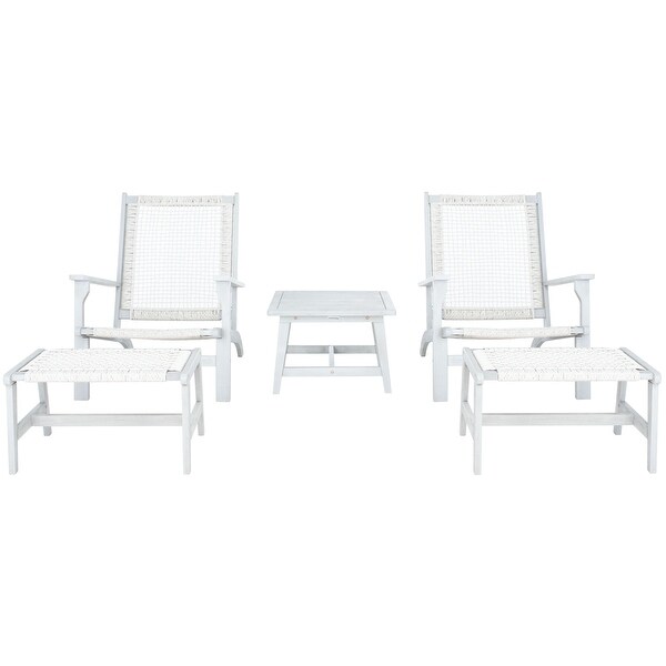 SAFAVIEH Chantelle Outdoor Solid Wood Chaise Lounge Chair and Stool Set of 2 (Includes End Table)